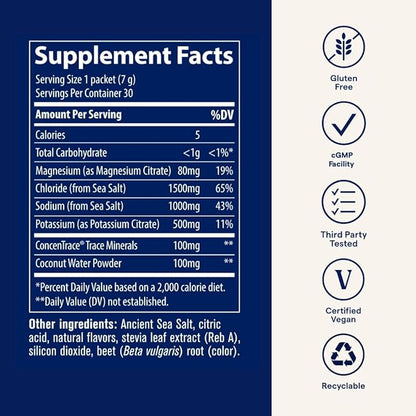 Trace Minerals ZeroLyte - Drink Mix Powder Supports Hydration & Energy - Aids Healthy Nerve & Muscle Function - Support Heart & Digestion Health - Salty Berry Lemonade, 30 Packets (30 Servings)
