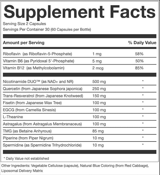 AEON Liposomal NAD+ Longevity Complex, with NAD+, NR, Resveratrol, Quercetin, Fisetin, L Theanine, TMG, EGCG, Spermidine, Astragalus, Anti-Aging Supplement, Vegan, 60 Capsules