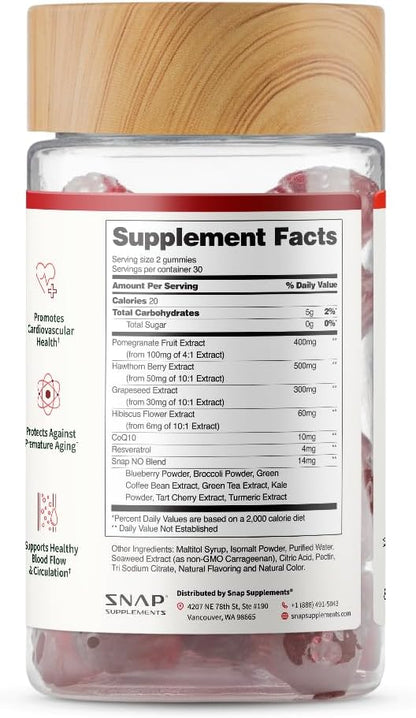 Snap Supplements Heart Health Gummies, Blood Circulation Supplements, CoQ10 Heart Health Supplements, Blood Flow Supplement, Sugar Free, 60 Gummies
