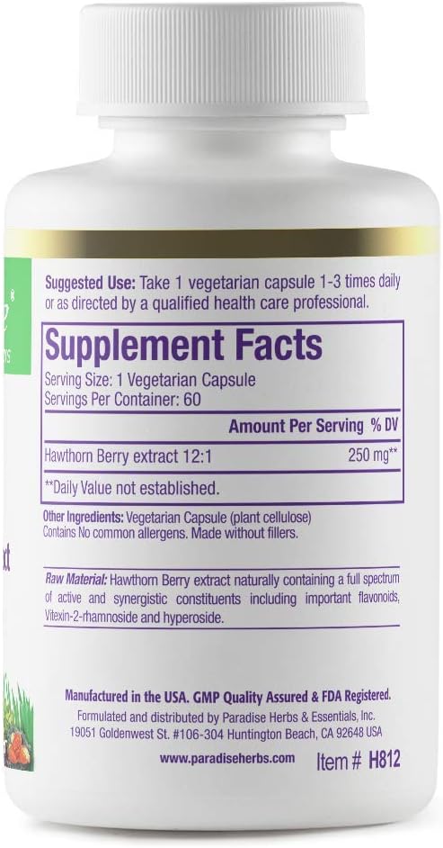 Paradise Herbs Hawthorn Berry, Active Whole Spectrum Extract, Super Potent, Ultra Pure, Vegan, Non-GMO, Gluten Free, 60 Vegetarian Capsules
