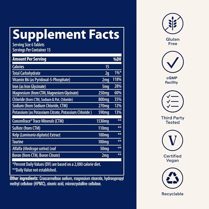 Trace Minerals Electrolyte Stamina - Heart Health & Hydration Support - Electrolyte Supplement Aids Muscle Cramp Relief & Endurance - Mineral Supplement with Magnesium - 90 Tablets (15 Servings)