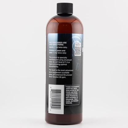 Silver Solution pH Balanced - Alkaline Structured Silver Solution Unflavored Liquid for Daily Immune Support - 30ppm Gluten Free - 16 oz