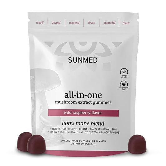 All-in-One Mushroom Gummy Supplements for Focus, Energy, Mood & Immune Support – 10 Functional Mushrooms (Lion’s Mane, Reishi, Cordyceps, Chaga) | Wild Raspberry Flavor, 60ct