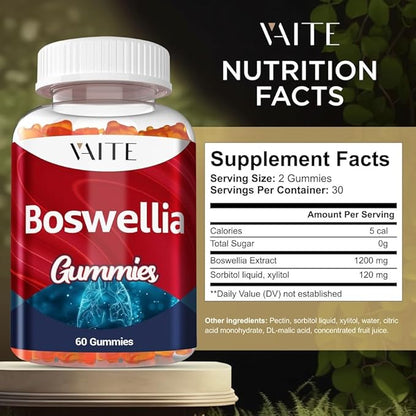 VAITE Boswellia Serrata Extract Gummies 1200mg – Joint Support Supplement with Indian Frankincense, Boswellic Acid, and Botanical Resin Extract, Vegetarian for Women and Men, Non-GMO, Gluten-Free
