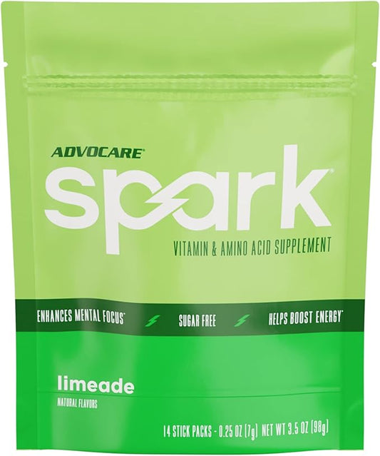 AdvoCare Spark Vitamin & Amino Acid Supplement - Focus & Energy Drink Powder Mix with Vitamin A, B-6, C & E - Also Includes L-Carnitine & L-Tyrosine - Limeade, 14 Stick Packs