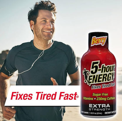 5-hour ENERGY Extra Strength Berry Energy Shot 1.93oz, 20-Pack – Sugar Free Caffeine Energy Booster with B-Vitamins & Amino Acids – Zero Calorie