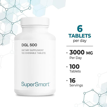 SUPERSMART - DGL 3,000 mg Per Day - Gut Health - Extract of Liquorice Root for Gastrointestinal Health | Non-GMO & Gluten Free - 100 Chewable Tablets