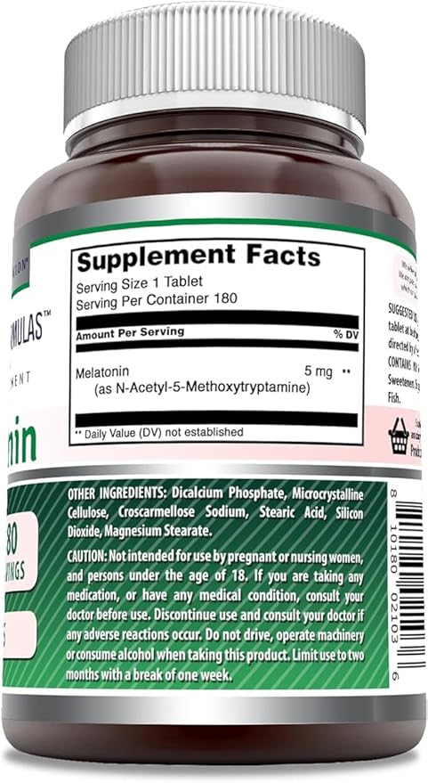 Amazing Formulas Melatonin Supplement | 5 Mg Per Serving | 180 Tablets | Non-GMO | Gluten Free | Made in USA | Pack of 2