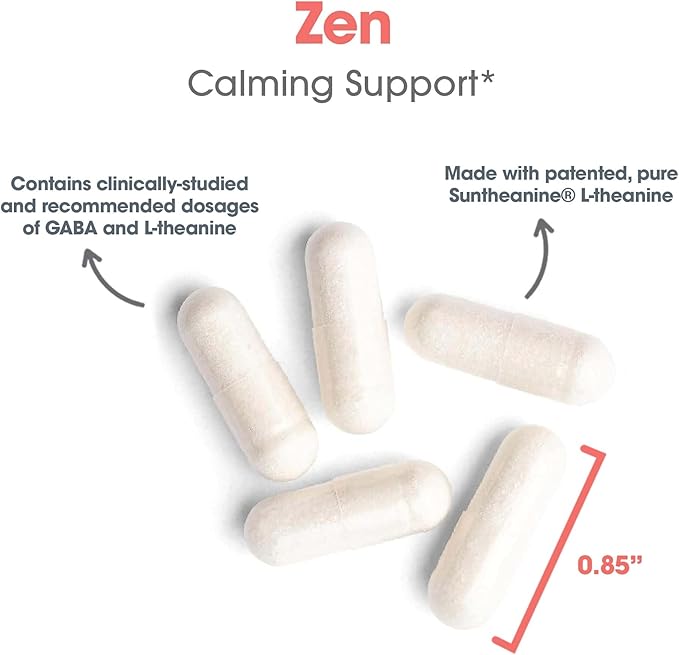 Allergy Research Group 200 mg of Zen - GABA L-Theanine Supplement, Natural Calm, Sleep & Relax Support for Women & Men, Take Day or Night for Relaxation & Calm Energy - 60 Vegetarian Capsules