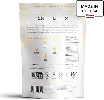 Sprout Living Simple Sunflower Seed Protein Powder, 15 Grams Organic Plant Based Protein Powder Without Artificial Sweeteners, Non Dairy, Non-GMO, Vegan, Gluten Free, Keto Drink Mix (1 Pound)