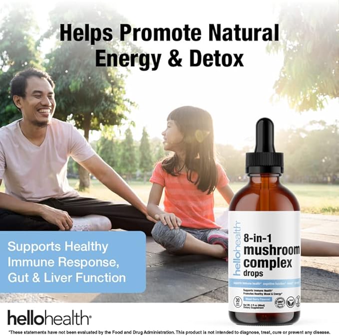 8-in-1 Mushroom Supplement Drops – Nootropics Brain Support Supplement Liquid Mushroom Complex with Lions Mane, Turkey Tail, Reishi & Shiitake Mushrooms Extract for Energy & Immune Support 2 Oz
