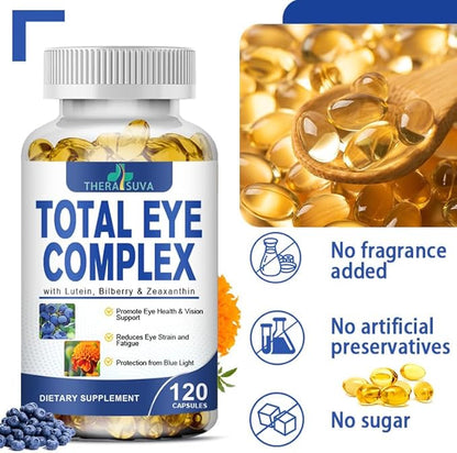 Total Eye Complex - Lutein + Bilberry + Zeaxanthin + Citrus Bioflavonoids - Ultra Vision Support Supplement for Healthy Eyes 120 Softgels, 60 Day Supply