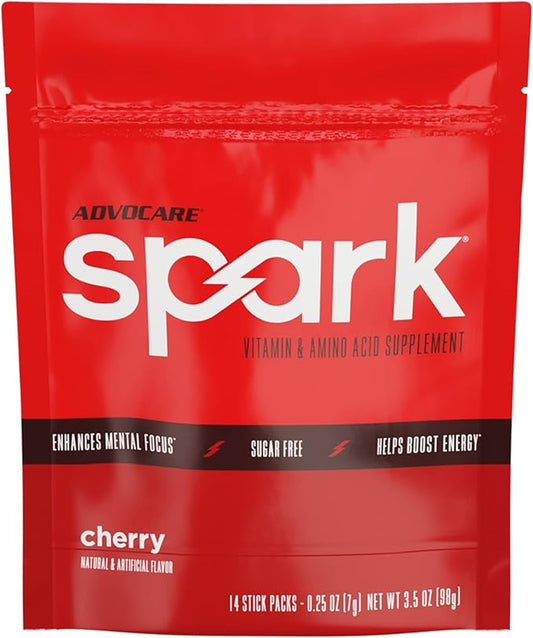 AdvoCare Spark Vitamin & Amino Acid Supplement - Focus & Energy Drink Powder Mix with Vitamin A, B-6, C & E - Also Includes L-Carnitine & L-Tyrosine - Cherry, 14 Stick Packs