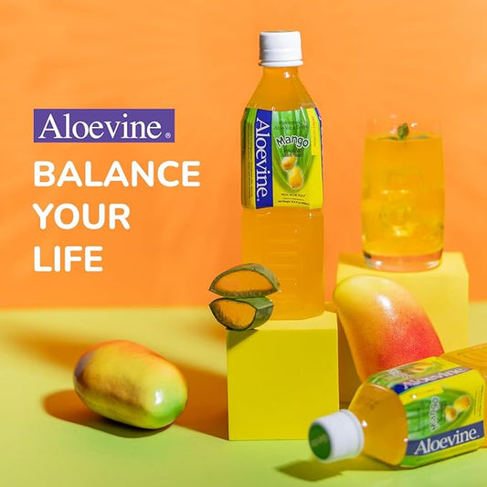 Aloevine Aloe Vera Drink Mango healthy juice pure with chunks of aloe l 16.9 oz. 10 pack l plant based Vegetable Korean drinks