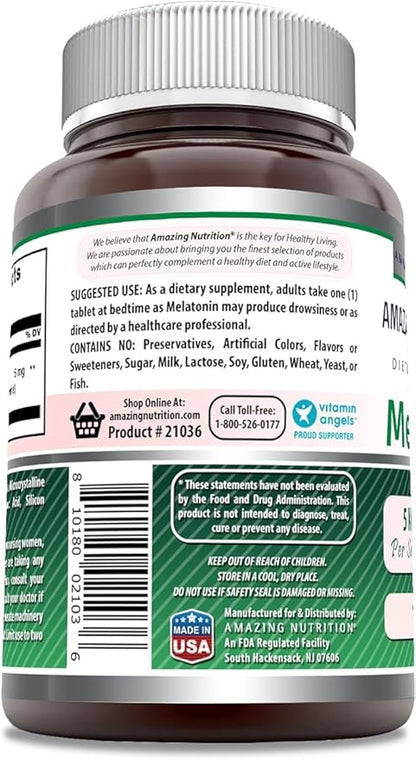 Amazing Formulas Melatonin Supplement | 5 Mg Per Serving | 180 Tablets | Non-GMO | Gluten Free | Made in USA | Pack of 2