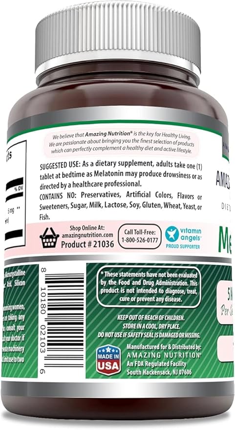 Amazing Formulas Melatonin 5 Mg Tablets Supplement | Non-GMO | Gluten Free | Made in USA (180 Count | 3 Pack)