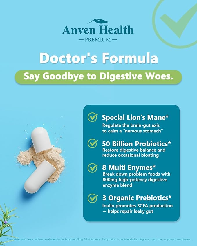 800mg Digestive Enzymes for Men and Women with Probiotics & Organic Prebiotics, 8 Key Enzymes, Protease, Amylase & Lipase for Bloating, Gas Relief, Non-GMO | 90 Capsules