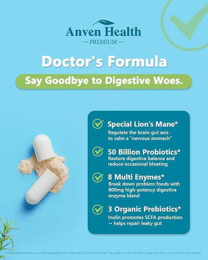 800mg Digestive Enzymes for Men and Women with Probiotics & Organic Prebiotics, 8 Key Enzymes, Protease, Amylase & Lipase for Bloating, Gas Relief, Non-GMO | 90 Capsules