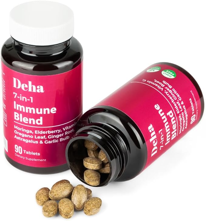 7-in-1 Immune Support Supplement Tablets Moringa Vitamin C Elderberry with Oregano Leaf, Ginger Root, Astragalus & Garlic Bulb Herbal Wellness - GMP Certified - Organic, Non-GMO, Vegan - 90 Count