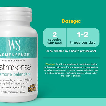 WomenSense EstroSense by Natural Factors, Natural Supplement to Support Estrogen and Hormone Balance During PMS or Menopause, Vegan, Non-GMO, 60 Capsules