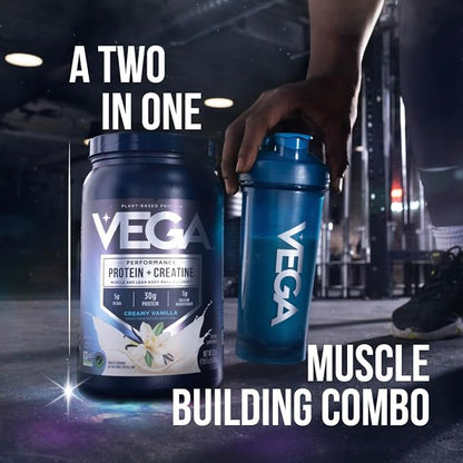 Vega Protein + Creatine - 30g Plant-Based Protein, Chocolate, 13 Servings, 3g Creatine, 5g BCAAs, Vegan, Keto, Gluten Free, Dairy Free, Low Carb, for Muscle Growth & Repair, Drink Mix, 23.4oz