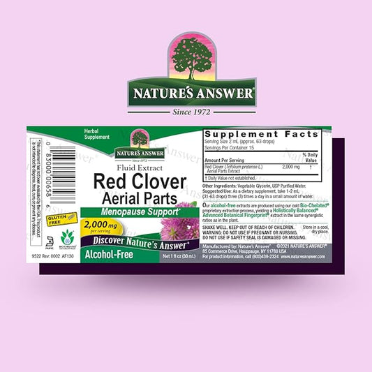 Nature's Answer Red Clover Extract 1 Ounce - Alcohol Free, Women Wellness, Female Support Supplement with Daily Sevrings Extract, Kosher, Gluten Free, Made in USA