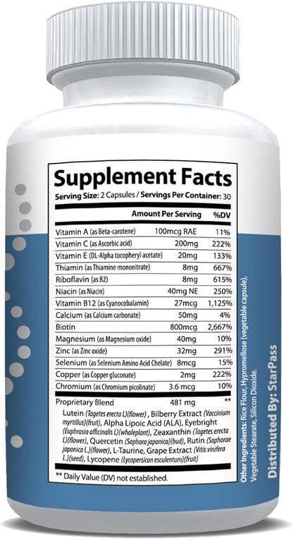 #1 Complete Research Vision Formula Advanced Eye Health Vitamin & Mineral Supplements for Adults w/Bilberry, Lutein, Zeaxanthin, Lycopene, Resveratrol | Supports Eye Strain, Dry Eyes 60 Capsules