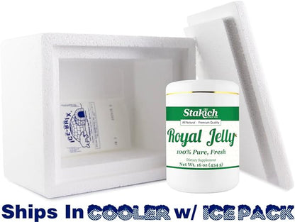 Stakich Fresh Royal Jelly - Pure, All Natural - No Additives or Preservatives Added - 16 Ounce (1 Pound)