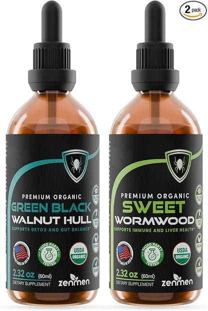 Zenmen Organic Black Walnut Wormwood Tincture – Rapid Gut Cleanse & Digestive Health, Vegan, Manufactured in The USA
