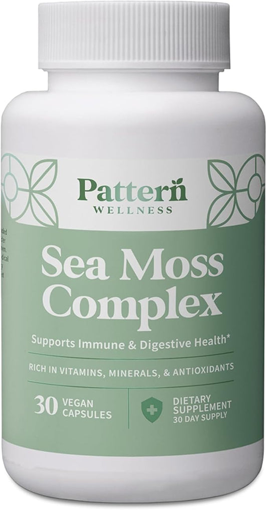 Pattern Wellness Sea Moss Complex - Organic Sea Moss, Burdock Root, Bladderwrack, Vitamin C, & Ginger Capsules - Immune Support, Digestive Health, Energy Support - Vegan, Non-GMO - 30 Capsules