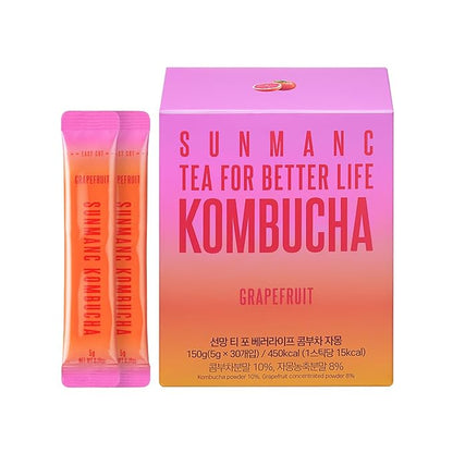 SUNMANC Kombucha 30 packets, Sparkling Probiotic Fermented Drink, Convenient Powdered Drink Mix, Tea Powder, Low Calories, Sugar 0g, Low Caffeine (Grapefruit)