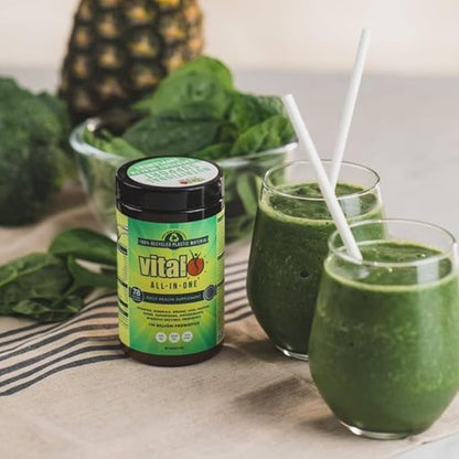 Vital All-in-One Daily Powdered Supplement - Natural Greens Superfood Powder for Energy & Health, Super Greens Powder Drink Mix with Probiotic & Antioxidant Support - 4.23 oz (120 g)