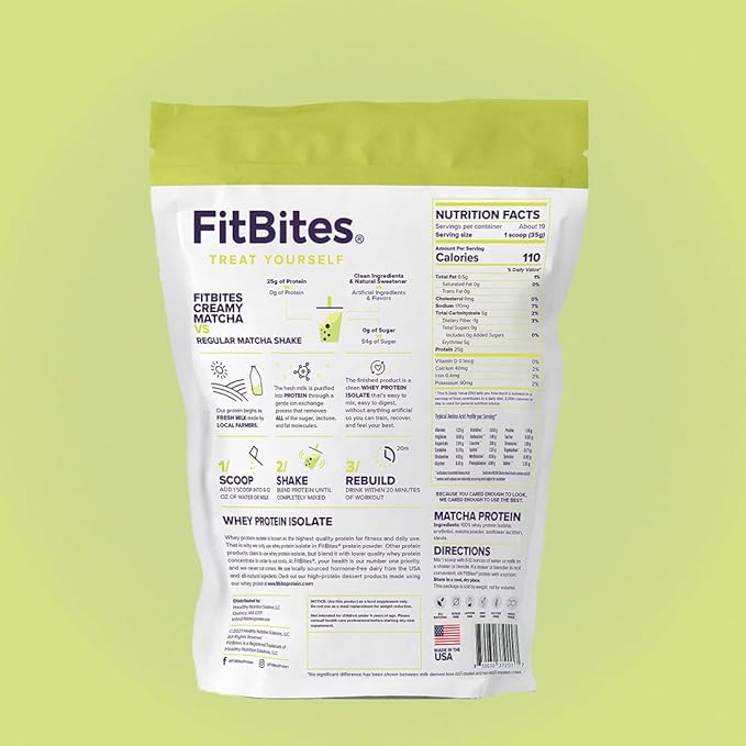 100% Whey Isolate Protein Powder (Matcha Latte), 5.9g BCAAs, Gluten Free, Zero Sugar, Fast Absorbing, Easy Digesting