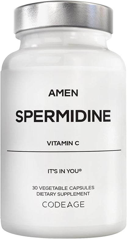 Amen Spermidine Supplement - Spermidine Trihydrochloride Pills with Vitamin C Ascorbic Acid - Only 1 Capsule Per Serving - Vegan, Non-GMO, Gluten-Free - 30 Capsules