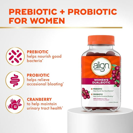 Align Women's Health, Prebiotic + Probiotic, with Cranberry for Feminine Health, Help Nourish & Add Good Bacteria for Digestive Health, 50 Gummies