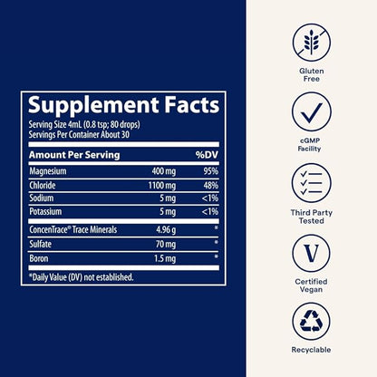 Trace Minerals Mega-Mag - Liquid Energy Support Supplement with Magnesium & Chloride - Healthy Bone & Muscle Function Support Formula - Supplement to Support Nerve Health - 4 fl oz (30 Servings)
