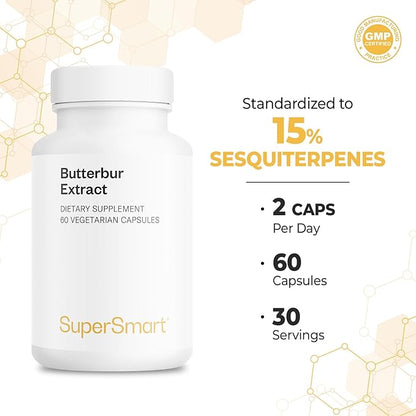Supersmart - Butterbur Extract (High Potency) - 15% Sesquiterpenes - Natural Herb Supplement | Non-GMO & Gluten Free - 60 Vegetarian Capsules