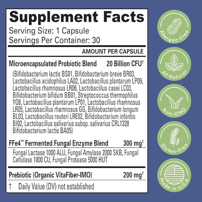 TriActive Biotics Advanced Care - 20 Billion CFU Probiotics for Digestive Health, Immune Support Supplement, Microencapsulated Probiotics for Women & Men, 30 Ct Capsules