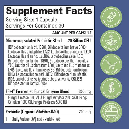 TriActive Biotics Advanced Care - 20 Billion CFU Probiotics for Digestive Health, Immune Support Supplement, Microencapsulated Probiotics for Women & Men, 30 Ct Capsules