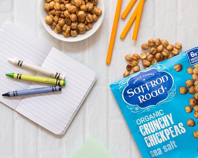 Saffron Road Roasted and Crunchy Bombay Spice, Korean BBQ, Sea Salt & Cracked Pepper Chickpeas | High Protein Snacks | Gluten-free, Vegetarian, Non-GMO, and Certified Halal and Kosher | Pack of 4
