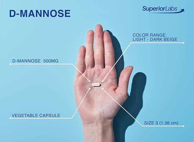 Superior Labs D-Mannose 500 mg, Pure Non-GMO Optimal Absorption Prebiotic, Urinary Tract, Bladder & Kidney UTI Support, Digestive & Liver Health Aid, IC Relief for Women & Men, 120 Veg Caps
