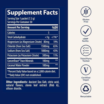 Trace Minerals ZeroLyte - Drink Mix Powder Supports Hydration & Energy - Aids Healthy Nerve & Muscle Function - Support Heart & Digestion Health - Salty Mango, 30 Packets (30 Servings)
