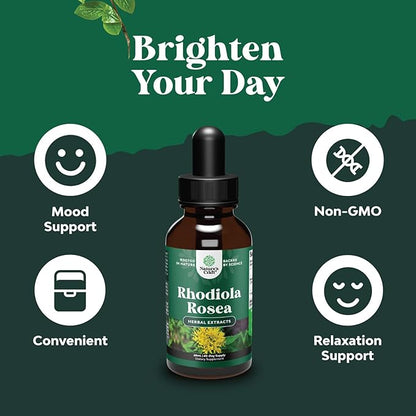 Natures Craft High Potency Rhodiola Rosea Tincture -Liquid Rhodiola Supplement for Stress Energy and Mood Support with 3% Salidrosides Rosea Extract - Vegan Non-GMO & Alcohol-Free (60 Servings)