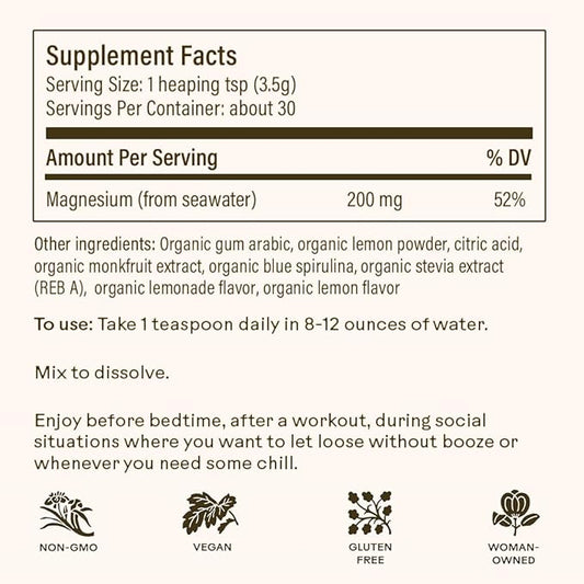 Wooden Spoon Herbs Magic Magnesium Citrate Powder Supplement | Anxiety & Stress Relief, Muscle, Bone, & Digestive Health, & Restful Sleep | Pleasant Lemonade Taste & Fun Spirulina Blue Color | 3.7oz