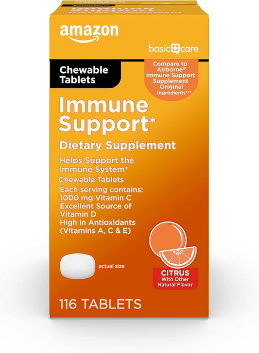 Amazon Basic Care - Chewable Tablets, Immune Support Citrus Chew Tablets, 116 Count