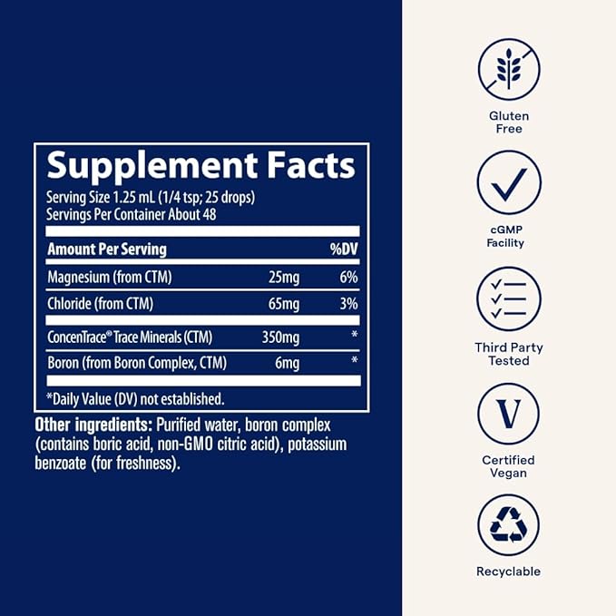 Trace Minerals Ionic Boron - Brain & Bone Support Supplement - Liquid Supplement with Magnesium Aids Healthy Joints & Muscles - Formula Supports Nerve Health & Function - 2 fl oz (About 48 Servings)