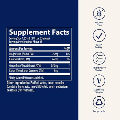Trace Minerals Ionic Boron - Brain & Bone Support Supplement - Liquid Supplement with Magnesium Aids Healthy Joints & Muscles - Formula Supports Nerve Health & Function - 2 fl oz (About 48 Servings)