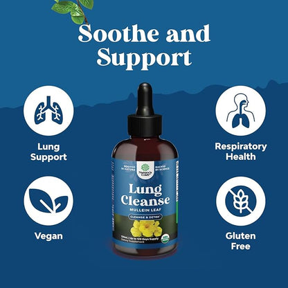 USDA Organic Mullein Drops for Lungs - Herbal Lung Detox & Cleanse with Marshmallow Root Extract & Plantain Leaf for Respiratory Lung Health - Mullein Leaf Tincture Drops Breathing Support - 2 Pack