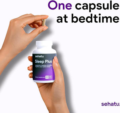 Sleep Plus Supplement | with Melatonin, GABA, Ashwagandha, 5-HTP | for Men and Women Seeking a Healthy Sleep-Wake Schedule and A Relaxed Mood | 60 Count | 60 Day Supply