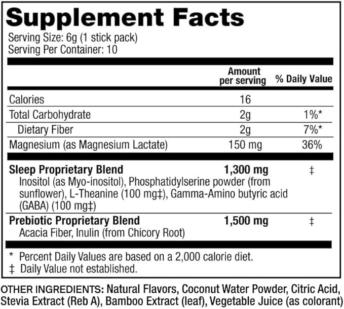 Sleep Supplement, Melatonin-Free Magnesium Calm Powder, GABA, L-Theanine, Myo-inositol, Calm Sleep Drink Mix to Help Relax, Sleep Powder, Magnesium Powder for Sleep, Super Calm Drink Mix 10pk